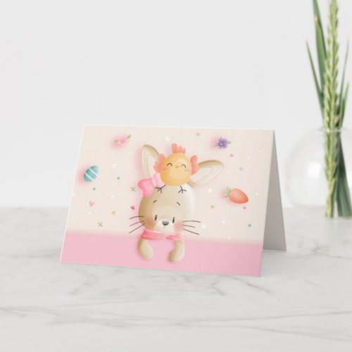 Cute Cartoon Easter Bunny  Chick Eggs Holiday Card