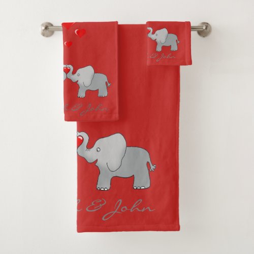 Cute Cartoon Elephans In Love _Personalized Bath Towel Set