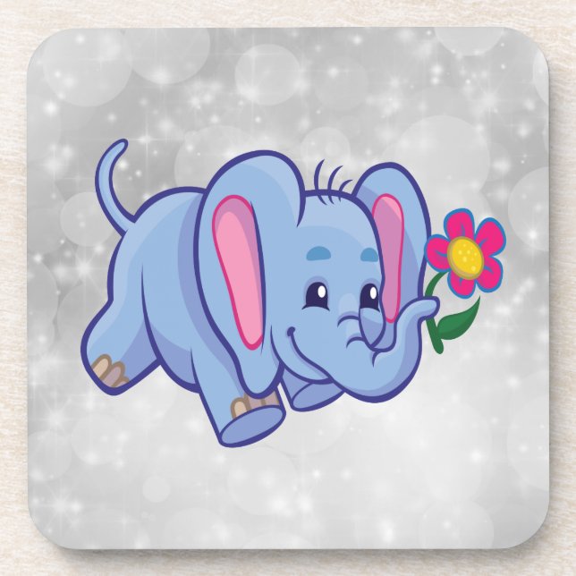 Cute cartoon elephant beverage coaster (Front)