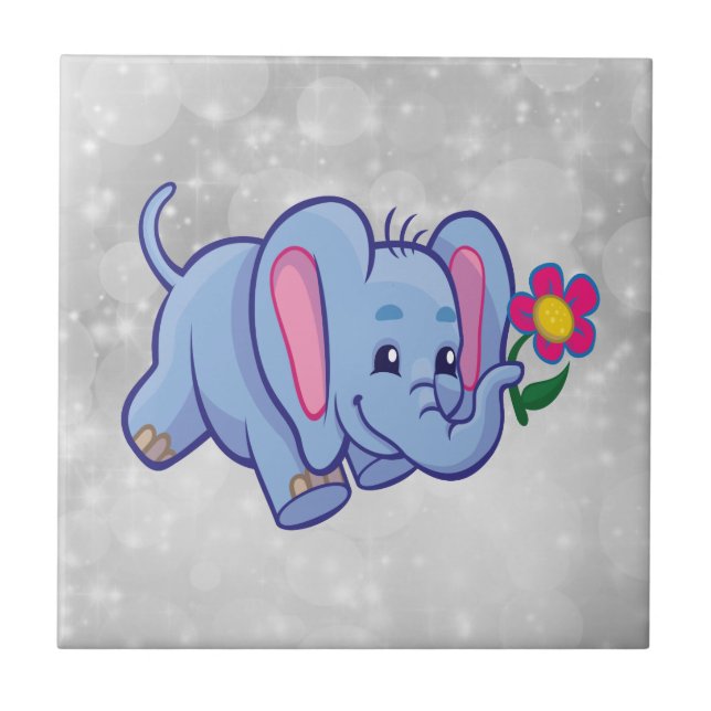 Cute cartoon elephant ceramic tile (Front)