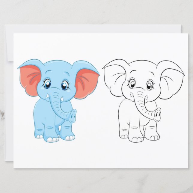 Cute Cartoon elephant coloring page (Front)