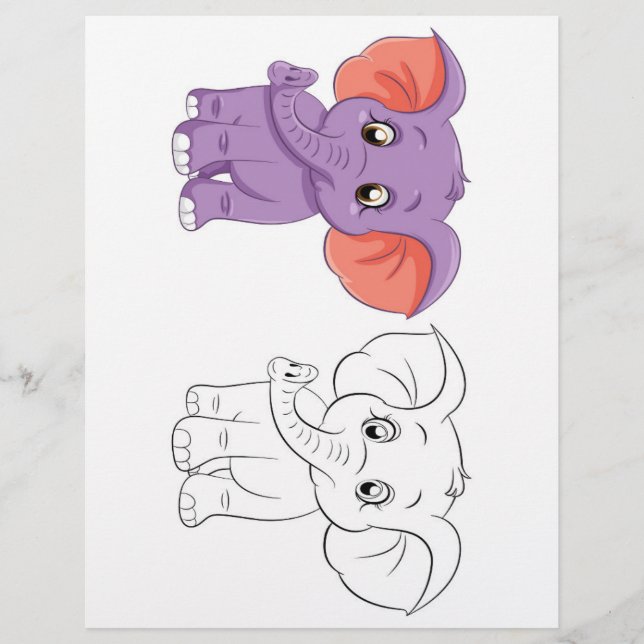 Cute Cartoon elephant coloring page (Front)