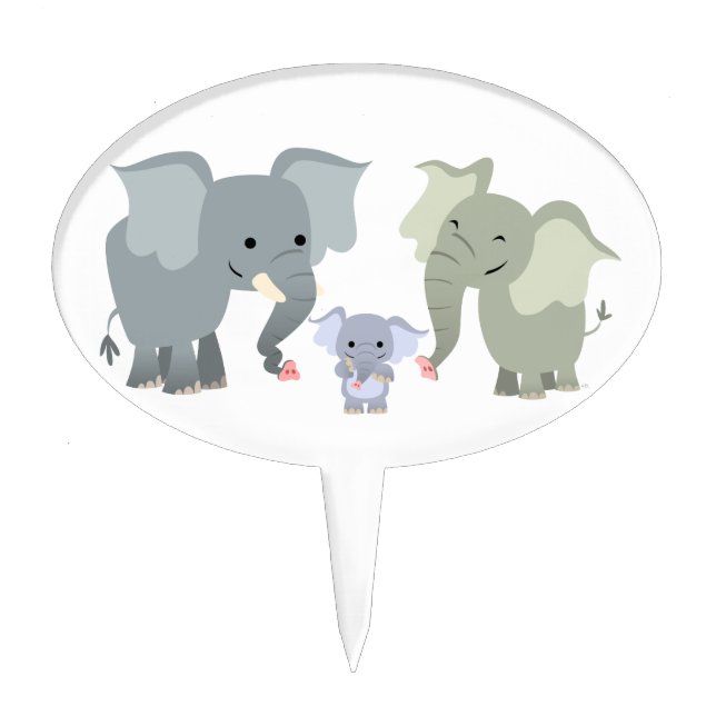 Cute Cartoon Elephant Family Cake Pick (Front)