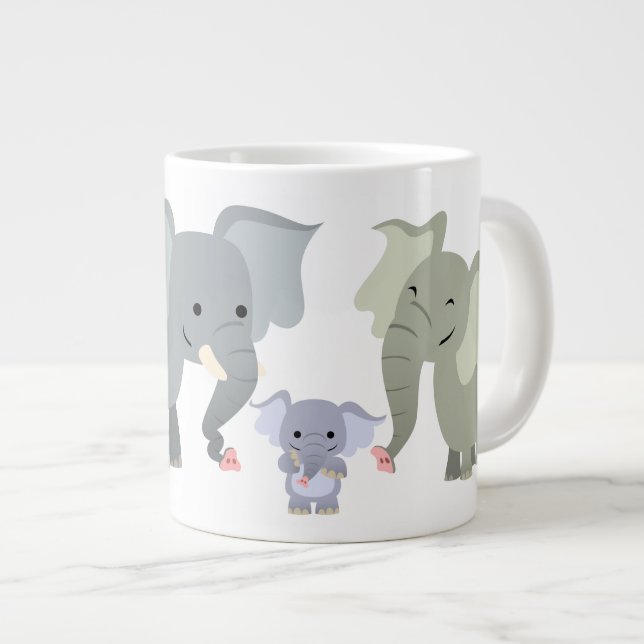 Cute Cartoon Elephant Family Jumbo Mug (Front Right)