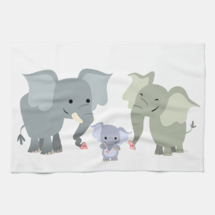 Cute Cartoon Elephant Family Kitchen Towel