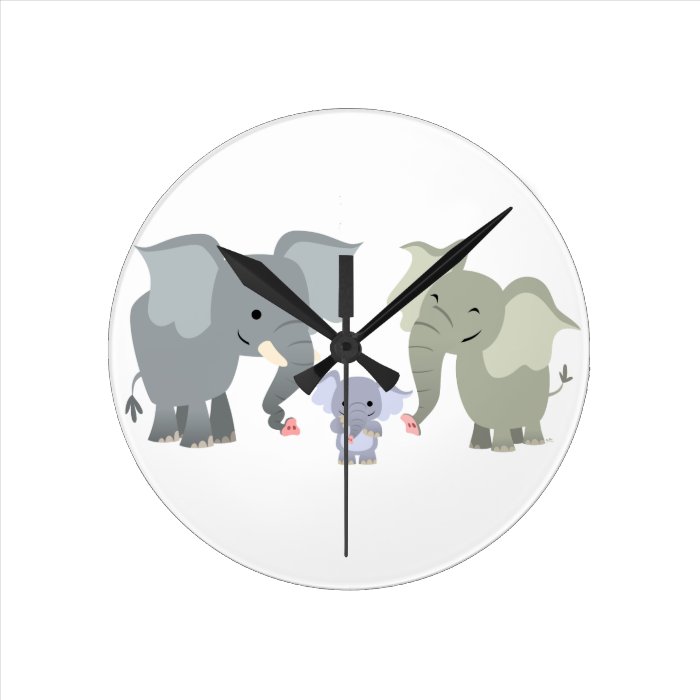 Cute Cartoon Elephant Family Wall Clock