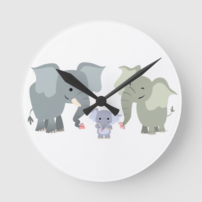 Cute Cartoon Elephant Family Wall Clock (Front)