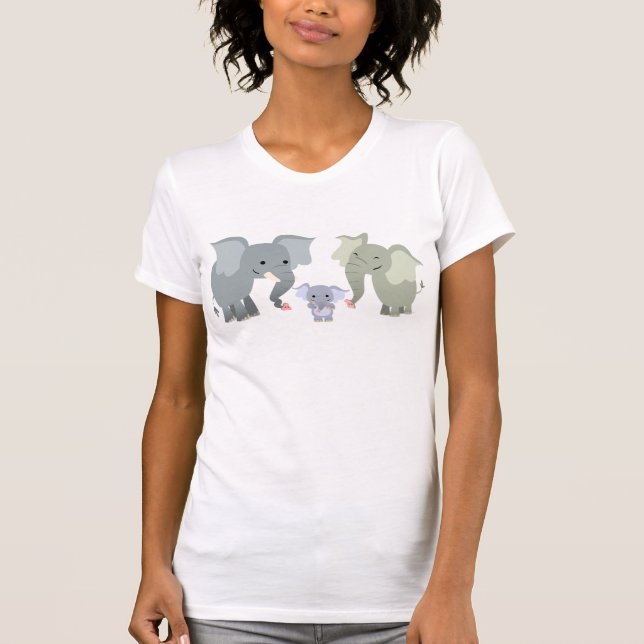 Cute Cartoon Elephant Family Women T-Shirt (Front)