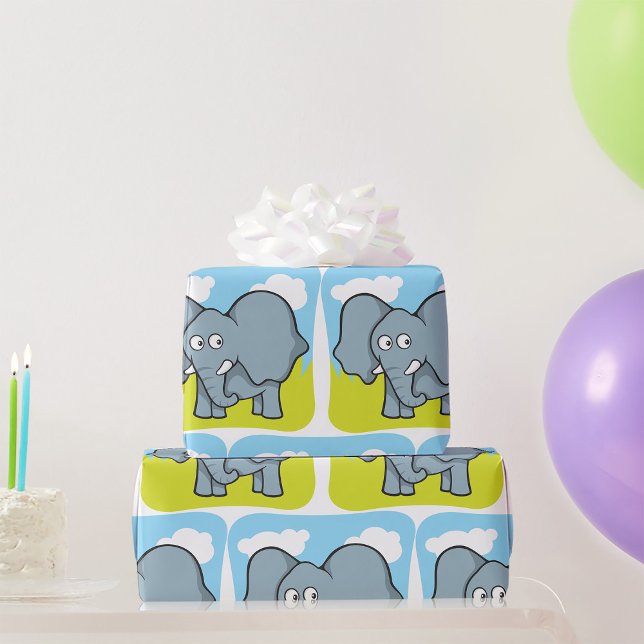 Cute Cartoon Elephant Fun Jungle Animal  Wrapping Paper (Creator Uploaded)