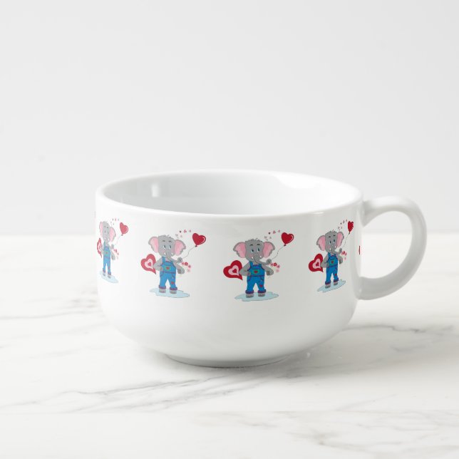 Cute Cartoon Elephant Hearts Kid Cereal Mug (Left)
