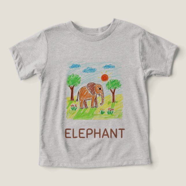 Cute Cartoon Elephant - Kids Animal Art Toddler T-shirt (Design Front)