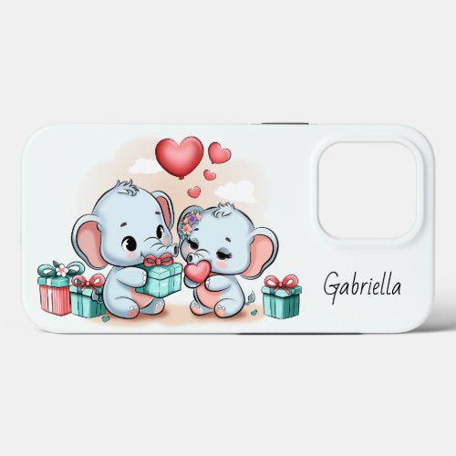 Cute Cartoon Elephant Lover Heart Valentines Day  iPhone 13 Pro Case