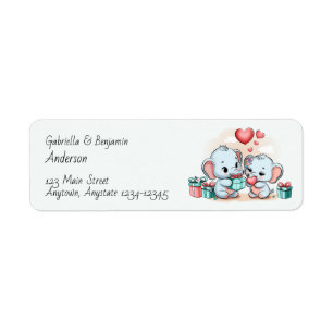 Cute Cartoon Elephant Lover Heart Valentines Day Label