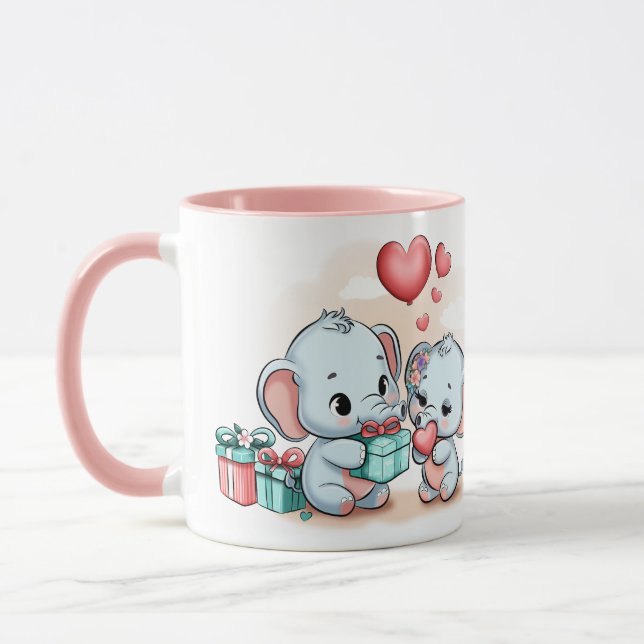 Cute Cartoon Elephant Lover Heart Valentines Day Mug (Left)