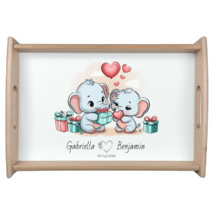 Cute Cartoon Elephant Lover Heart Valentines Day Serving Tray