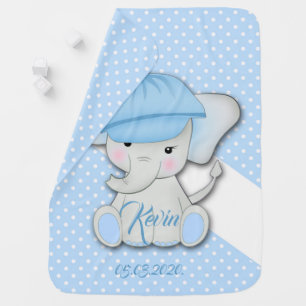Cute cartoon elephant on a blue background baby blanket