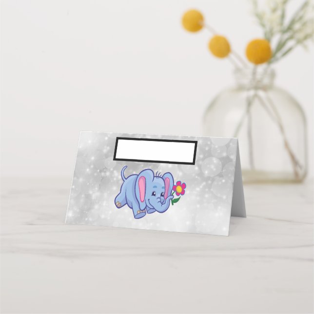 Cute cartoon elephant place card (Front)