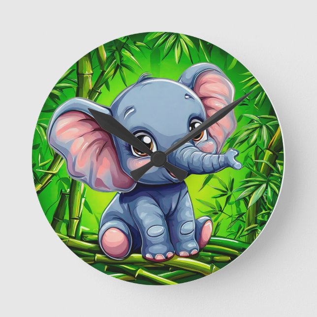 Cute cartoon elephant round clock (Front)