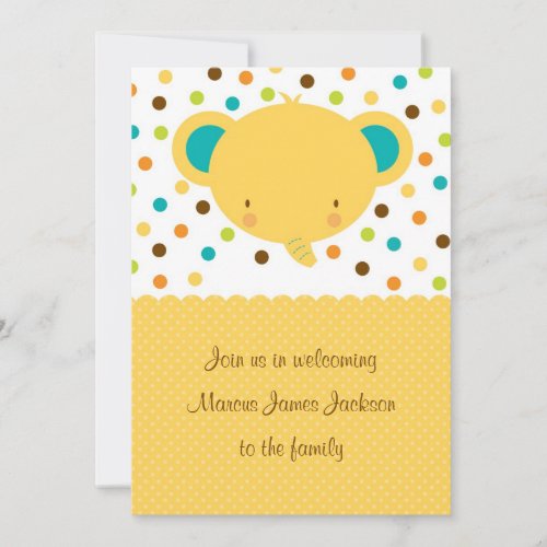 Cute Cartoon Elephant Welcome Baby Party Invite