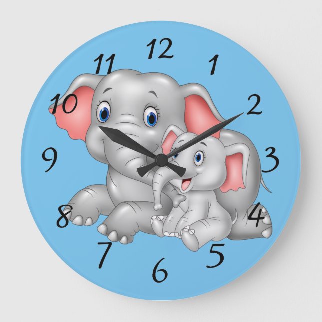 Cute cartoon elephant with baby large clock (Front)