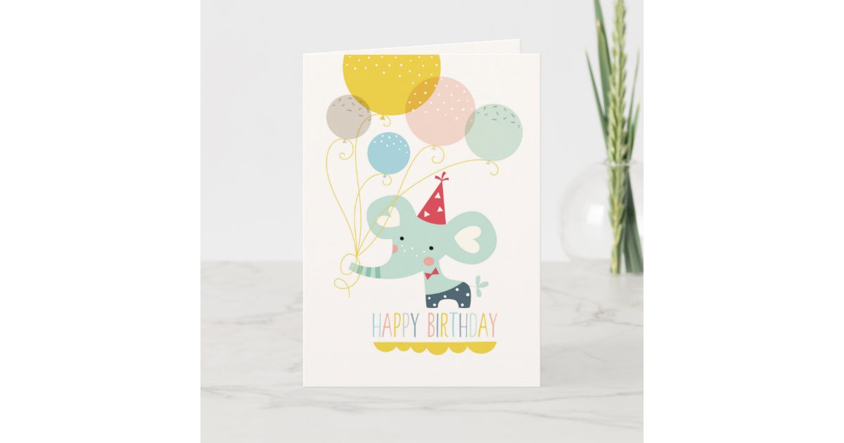 Cute Cartoon Elephant with Balloons Birthday Card | Zazzle