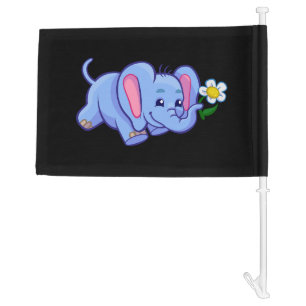 Cute Cartoon Elephant With Flower Car Flag
