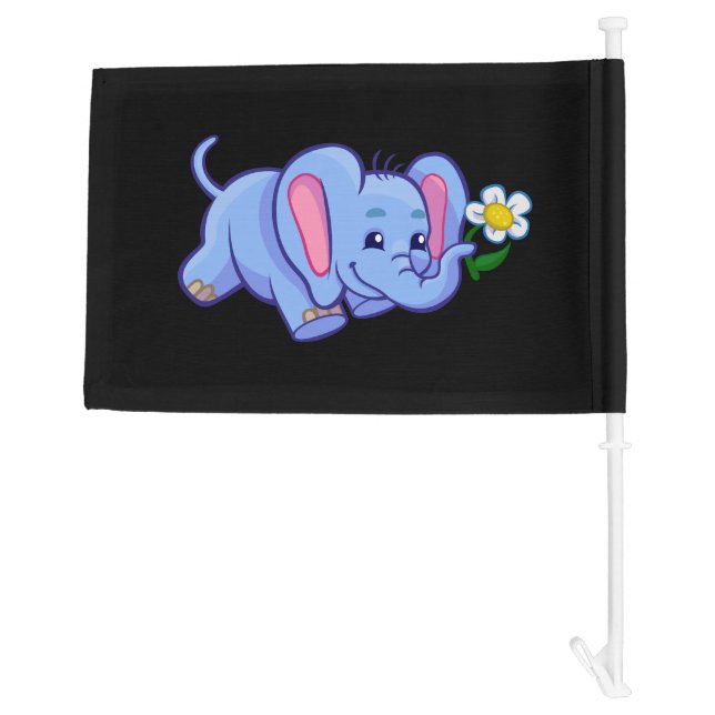 Cute Cartoon Elephant With Flower Car Flag (Back)