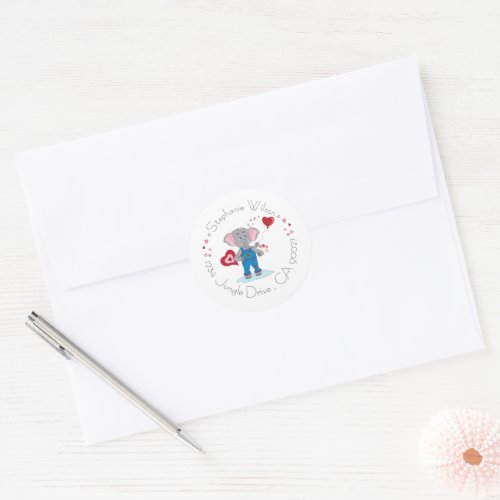 Cute Cartoon Elephant with Hearts Envelope Seals