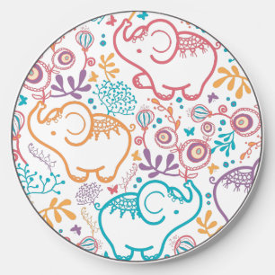 Cute Cartoon Elephants And Flowers Wireless Charger