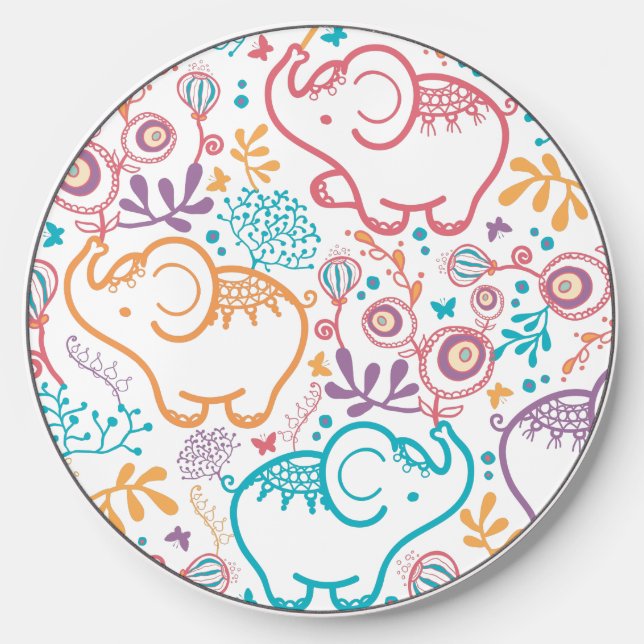Cute Cartoon Elephants And Flowers  Wireless Charger (Front)