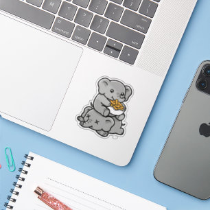 Cute Cartoon Elephants Eating Peanuts Fun Art Sticker