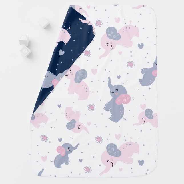 Cute cartoon elephants pattern baby blanket (In Situ)