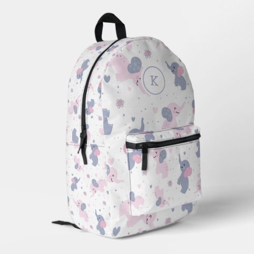 Cute cartoon elephants pattern monogram printed backpack