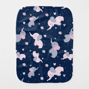 Cute cartoon elephants pattern on navy-blue baby burp cloth