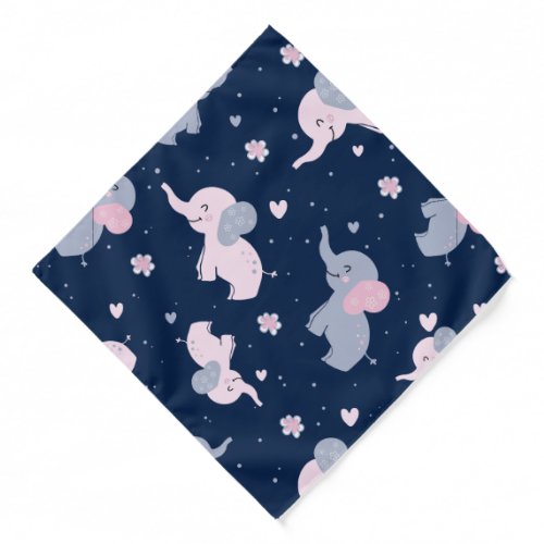 Cute cartoon elephants pattern on navy blue bandana