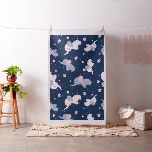 Cute cartoon elephants pattern on navy_blue fabric