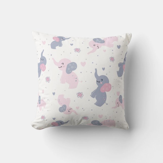 Cute cartoon elephants pattern throw pillow (Front)