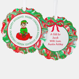 Cute Cartoon Elf Personalized Gift Tag Ornament Card