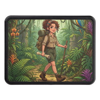 Cute Cartoon Explorer Girl in the Jungle Hitch Cover