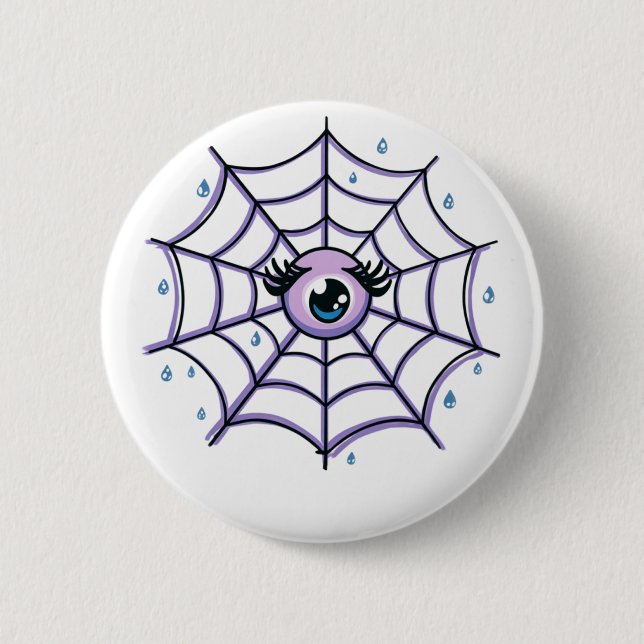Cute Cartoon Eye in a Sparkly Web Button (Front)