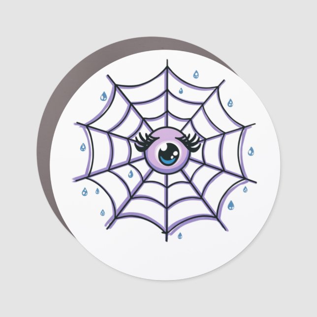 Cute Cartoon Eye in a Sparkly Web Car Magnet (Front)