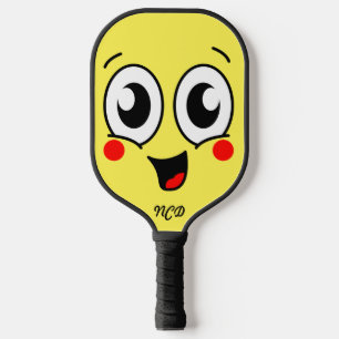 Cute Cartoon Face Monogram Pickleball Paddle