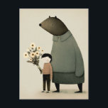 Cute cartoon fairy bear and boy. Floral Birthday Postcard<br><div class="desc">Cute cartoon fairy bear and boy with flowers postcard.</div>