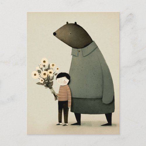 Cute cartoon fairy bear and boy. Floral Birthday