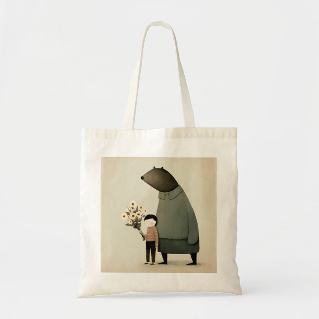 Cute cartoon fairy bear and boy. Floral Birthday Tote Bag (Front)