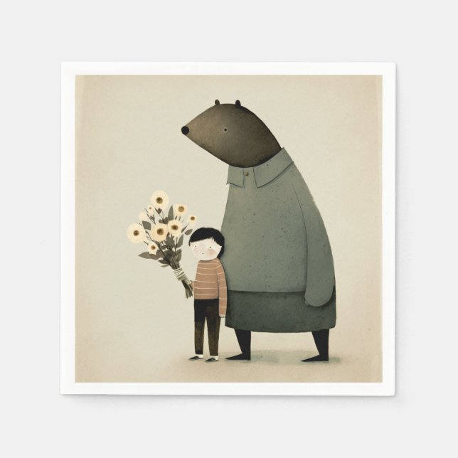 Cute cartoon fairy bear and boy. Friends Birthday Napkins (Front)