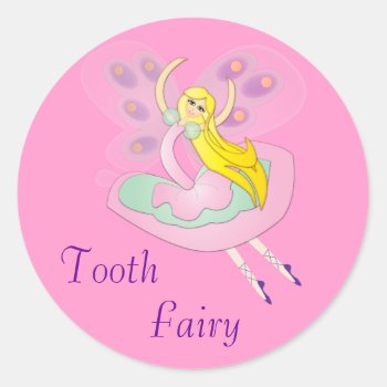 Cute Cartoon Fairy Classic Round Sticker by Charliepips at Zazzle