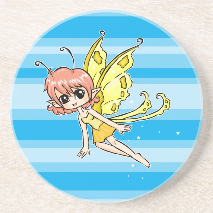 Cute cartoon fairy with yellow wings beverage coaster