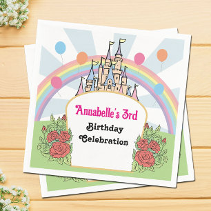 Cute Cartoon Fairytale Castle Rainbow Birthday Napkins