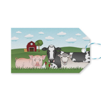 Cute Cartoon Farm Animals Barnyard Illustration Gift Tags